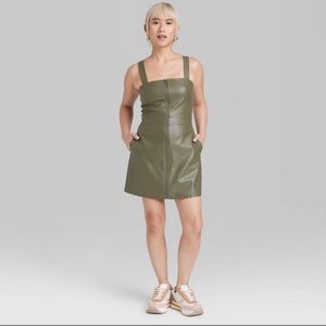 Target Wild Fable Faux Leather Zip Front Mini Pinafore Dress - Olive Green - XL